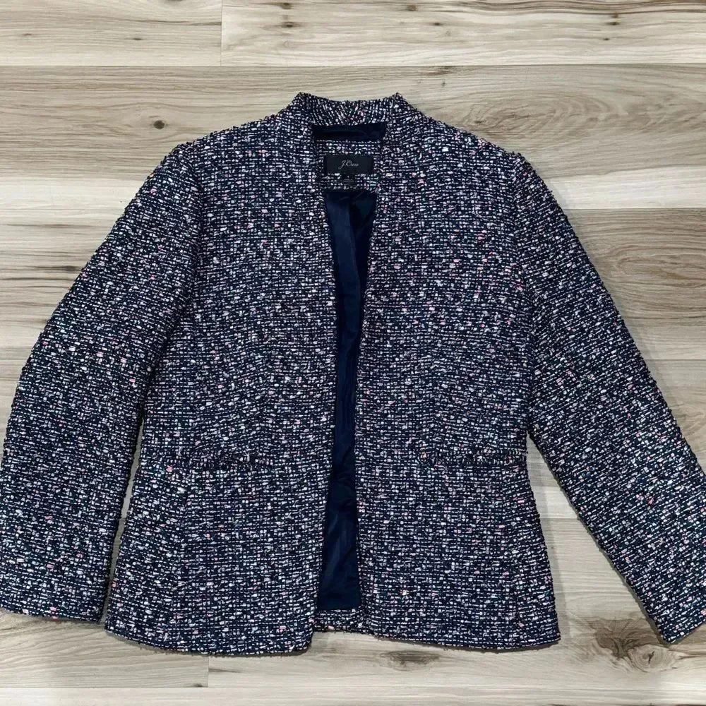 J Crew Going Out Blazer In Navy Blue/Pink Confetti Tweed Women’s 4